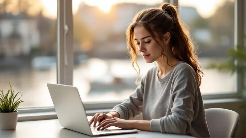 Mann sitzt am Laptop in einem modernen Koblenzer Büro und absolviert eine Online-Weiterbildung