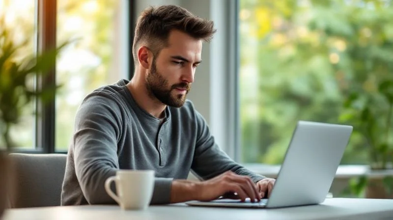 Mann arbeitet konzentriert am Laptop in einem modernen Büro in Koblenz
